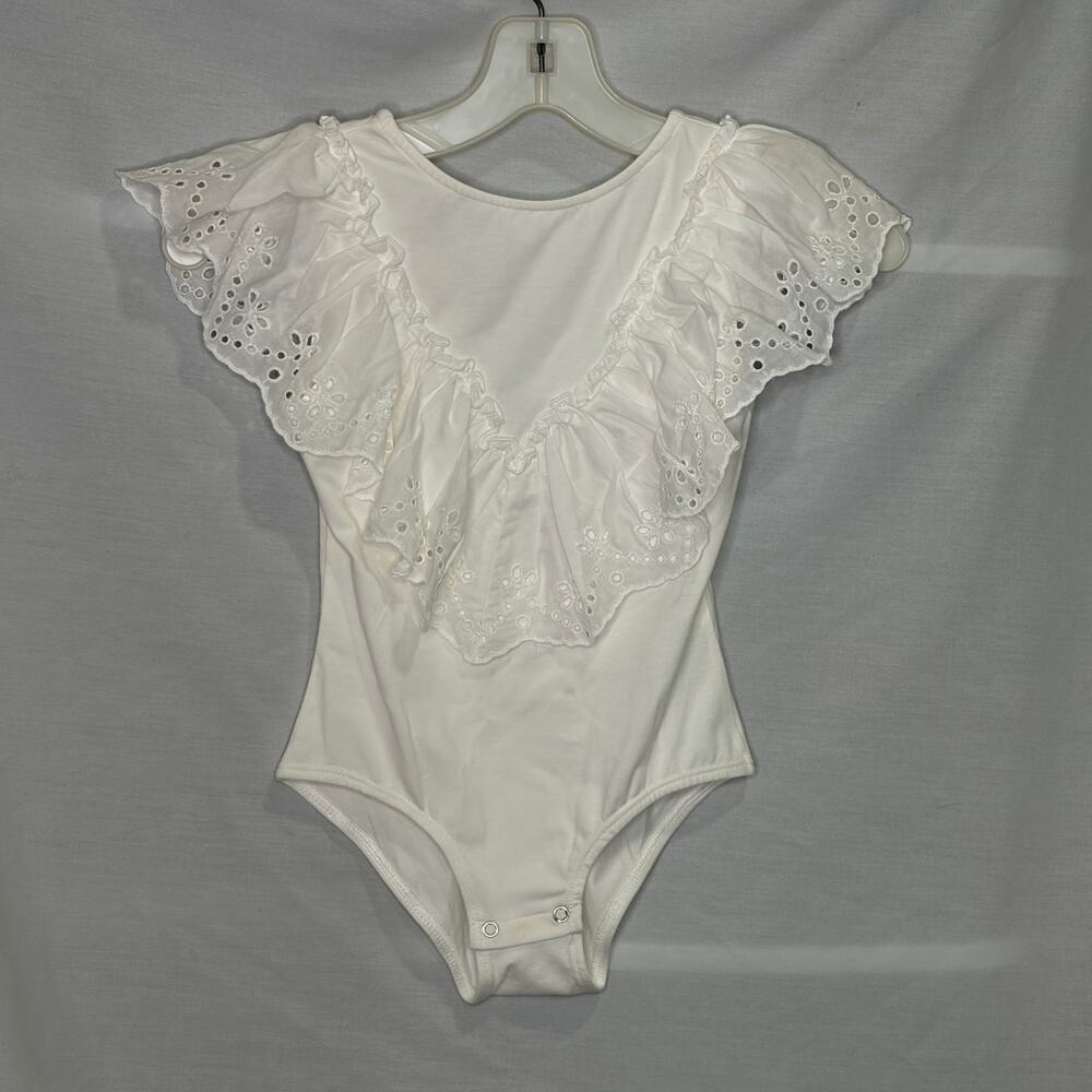 Zara Girls Sleeveless Eyelet White Bodysuit Top New 9